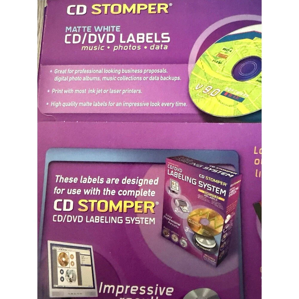 CD Stomper Matte White CD/DVD Labels 300 Pack Vintage 2003 Avery Easy 1-2-3